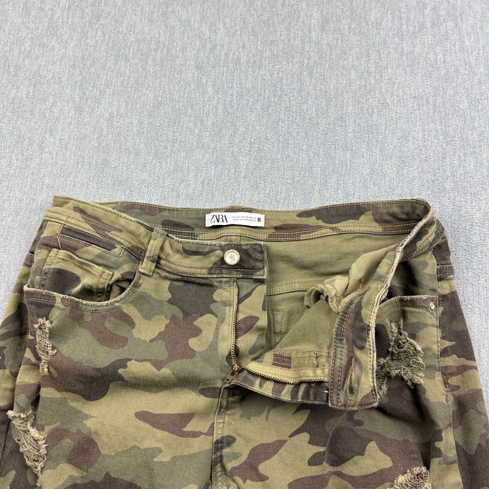 Zara‎ Jeans Womens 10 Fits 33x28 Green Skinny Camouflage Distressed Frayed Hem - Picture 5 of 14